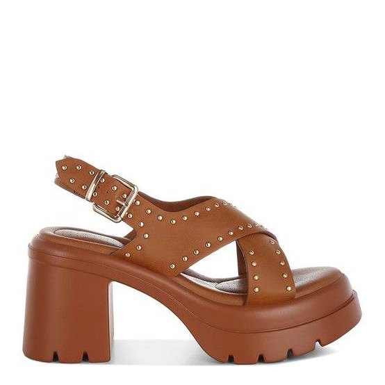 Nambo Stud Embellished Block Heel Sandals - VacationGrabs