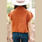 Gold Flame Patch Pocket Ribbed Knit Short Sleeve Sweater - VacationGrabs