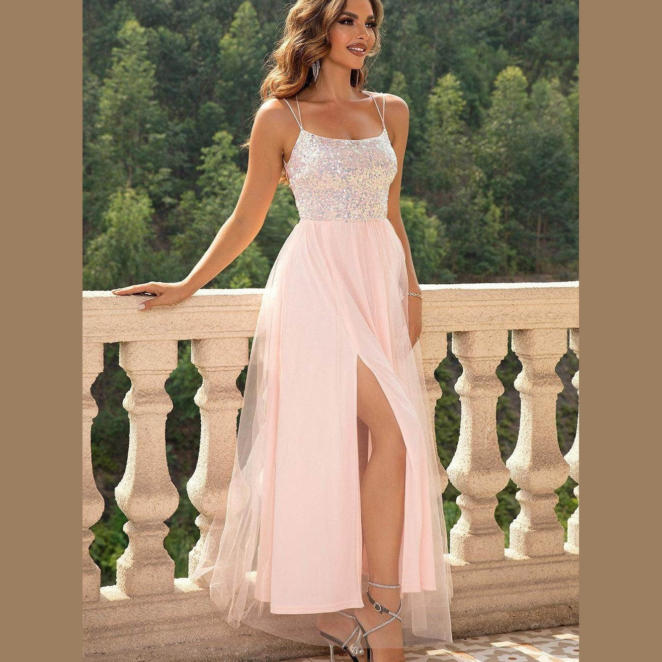 Lace-Up Backless Mesh Dress - VacationGrabs