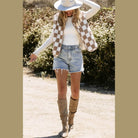 Khaki Checkered Sherpa Collared Jacket Vest - VacationGrabs