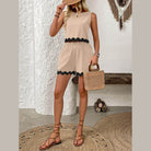 Contrast Trim Round Neck Top and Shorts Set - VacationGrabs