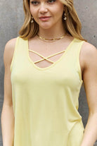 BOMBOM Criss Cross Front Detail Sleeveless Top in Butter - VacationGrabs