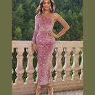 Blue One-Shoulder Long Sleeve Dress - VacationGrabs