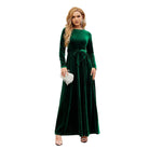 Tie Front Round Neck Long Sleeve Maxi Dress - VacationGrabs