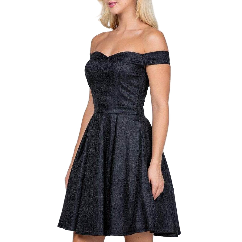 Off The Shoulder Skater Dress Jaquard - VacationGrabs
