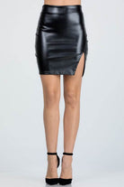 Open side slit PU leather mini skirt - VacationGrabs