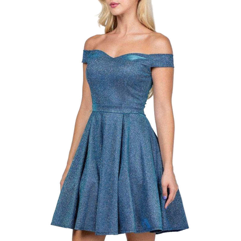 Off The Shoulder Skater Dress Jaquard - VacationGrabs