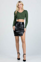 Open side slit PU leather mini skirt - VacationGrabs