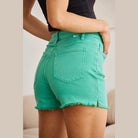 RFM Tummy Control High Waist Raw Hem Denim Shorts - VacationGrabs