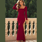 Square Neck Long Sleeve Dress - VacationGrabs
