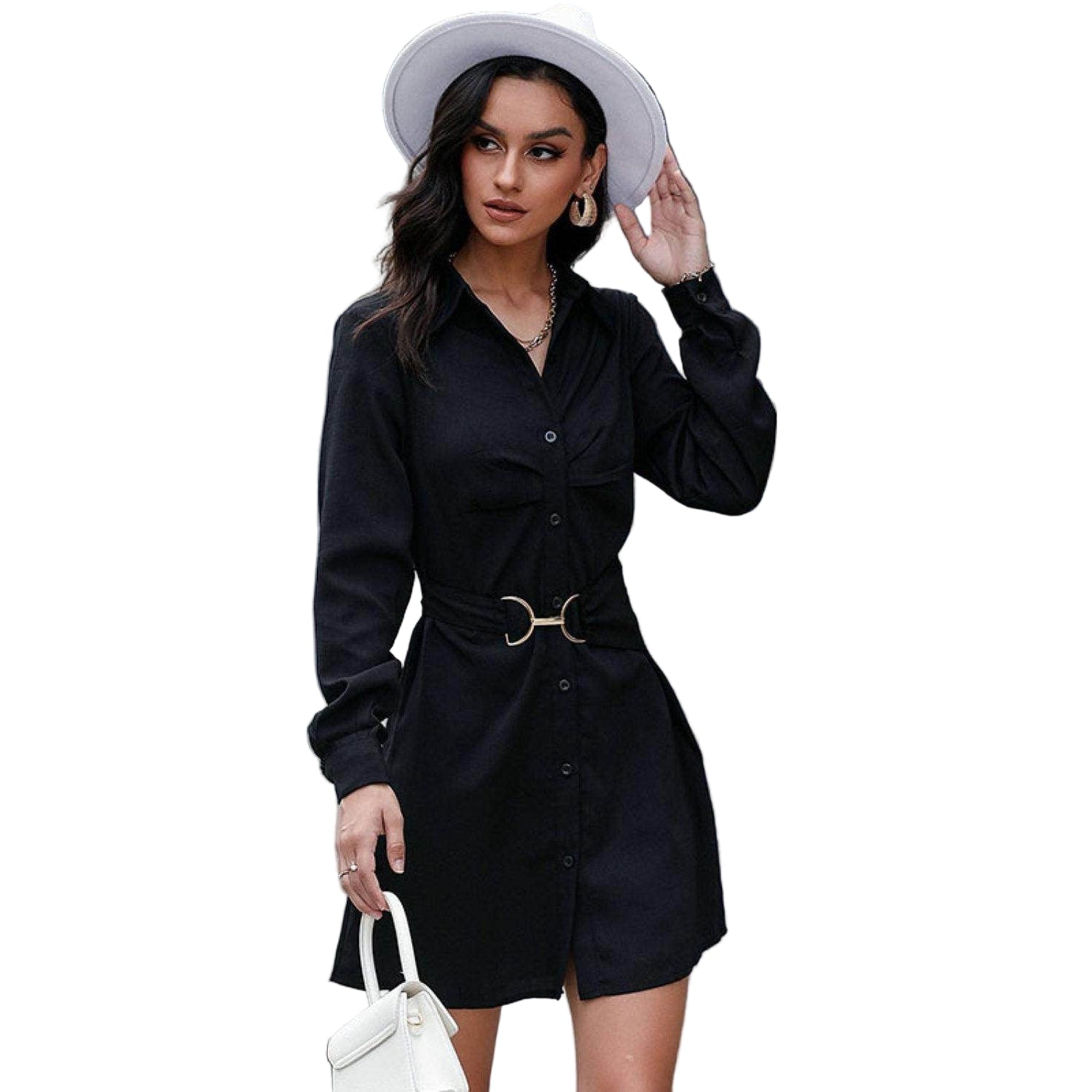Belted Mini Shirt Dress - VacationGrabs
