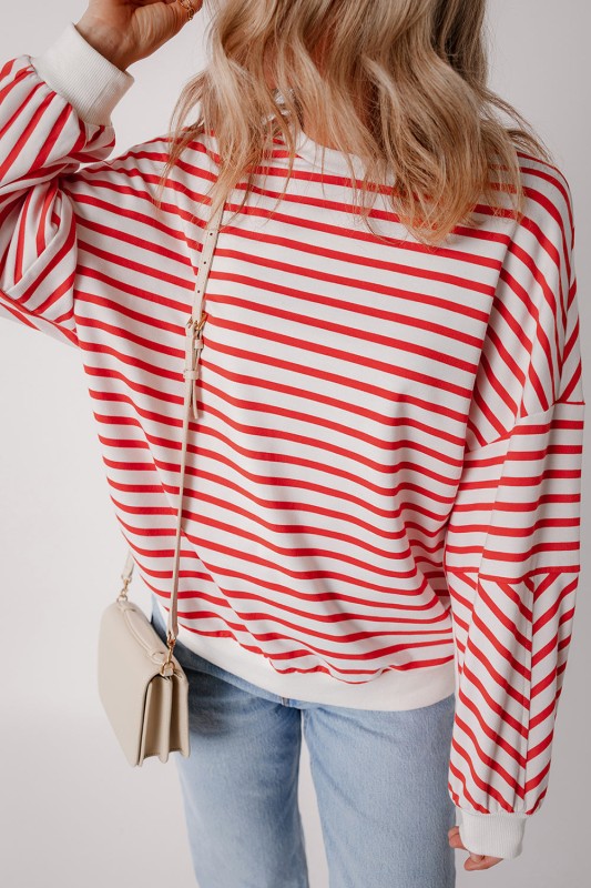JUNIPER BLVD striped drop shoulder sweatshirt in red and white with relaxed fit design