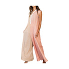 Orange Stripe Oversized Buttoned Front Sleeveless Wide Leg Jumpsuit - VacationGrabs