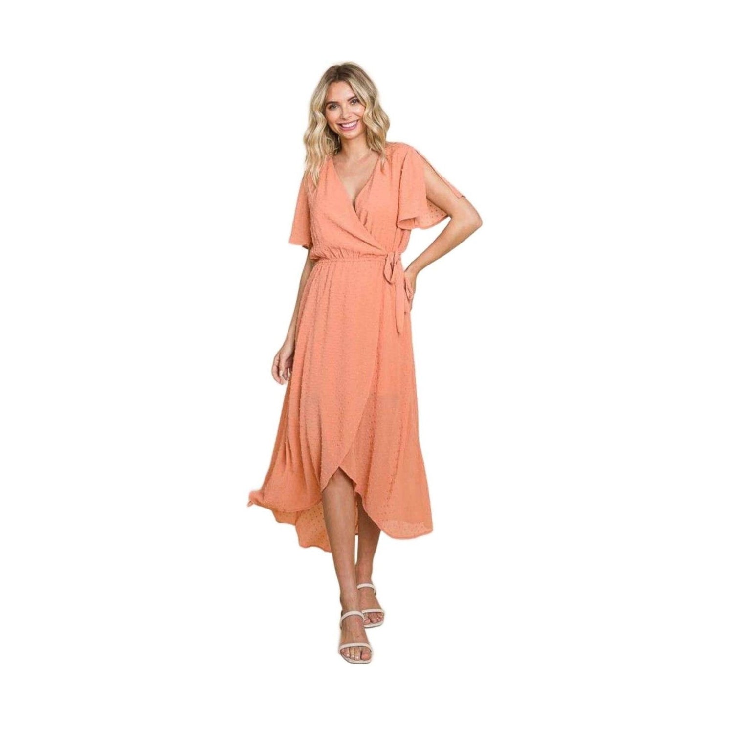 Culture Code Full Size Swiss Dot Tied Slit Short Sleeve - VacationGrabs