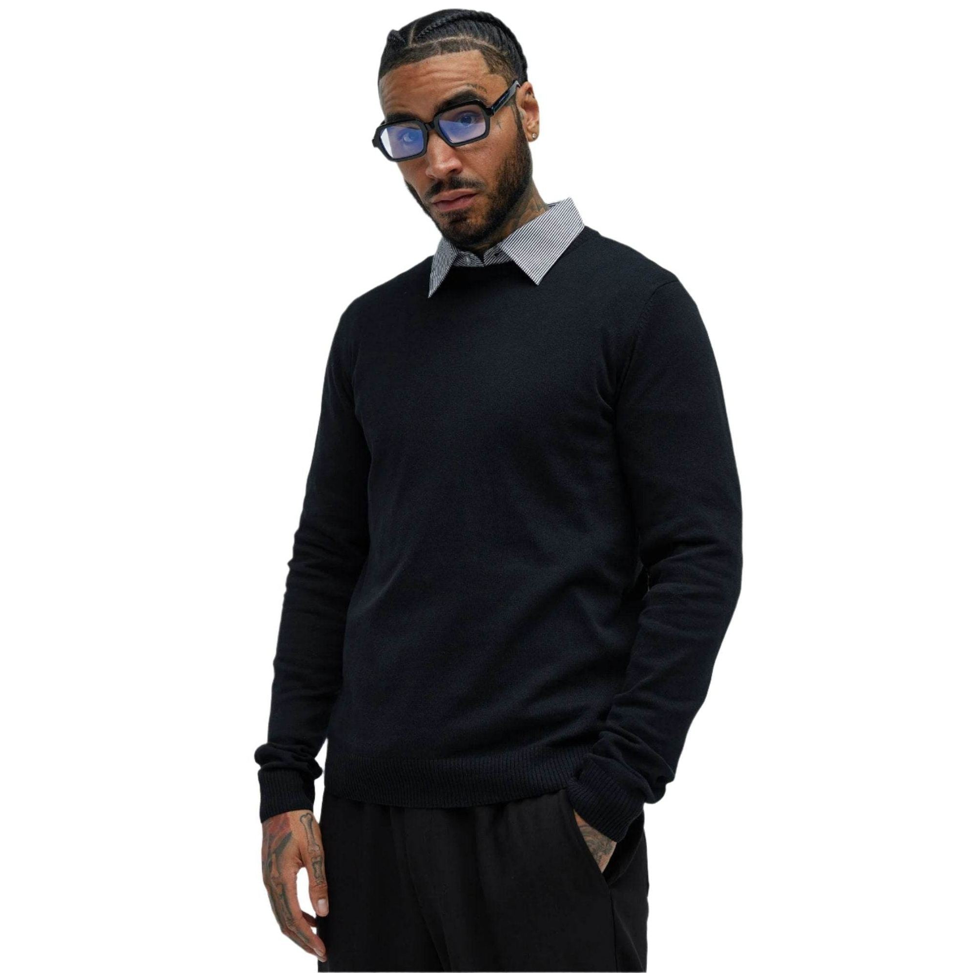 Mens Black Cozy Crewneck Sweater - VacationGrabs