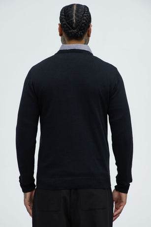 Mens Black Cozy Crewneck Sweater - VacationGrabs