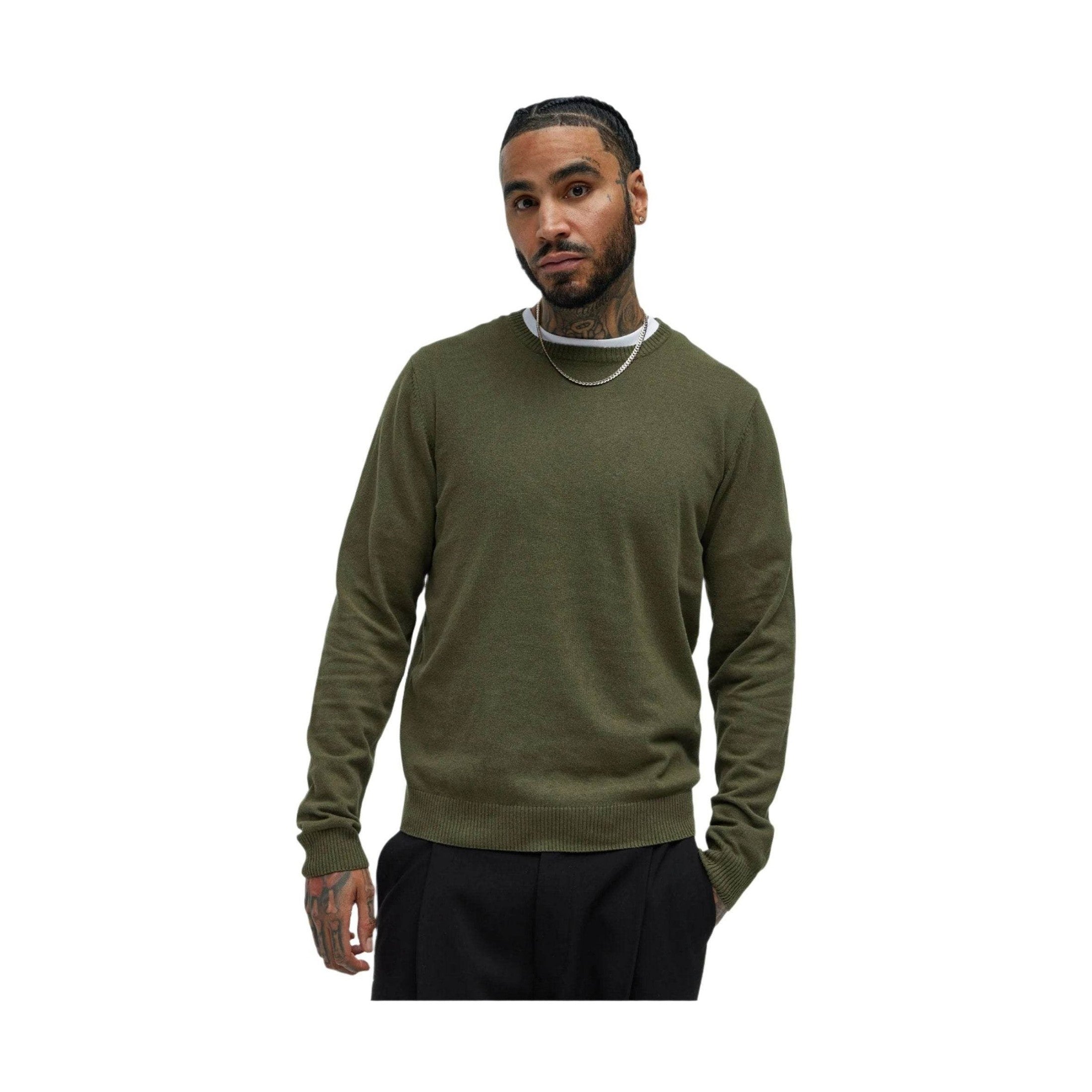 Mens Olive Green Crewneck Sweater - VacationGrabs