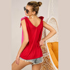 BiBi Shoulder Ribbon Tied Contrast Tank - VacationGrabs