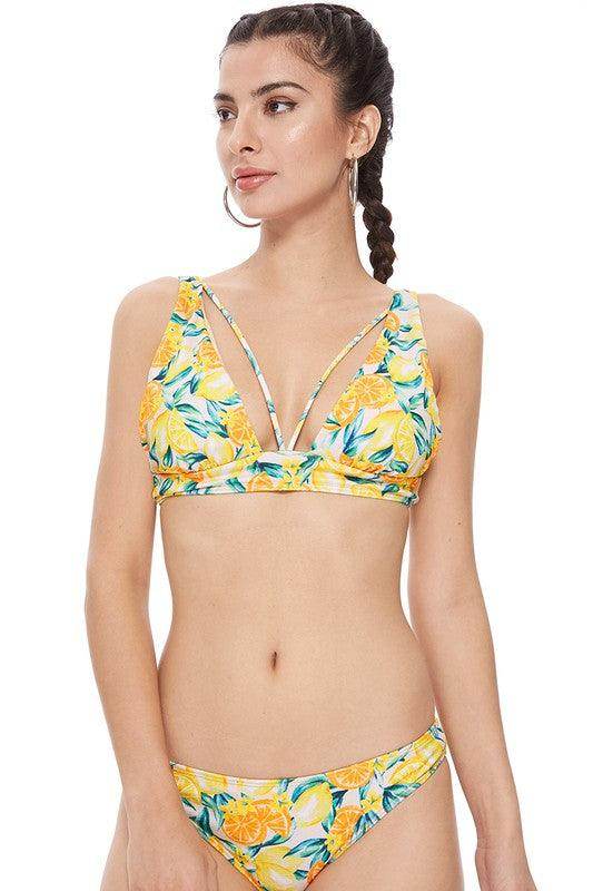 Women's Swimwear - 2PC Textured Lemon Print Bikini Set