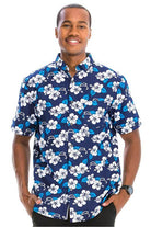 Blue Multi Print Hawaiian Button Down Shirt - VacationGrabs