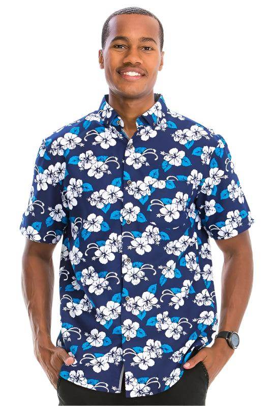Blue Multi Print Hawaiian Button Down Shirt - VacationGrabs