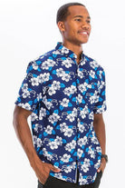 Blue Multi Print Hawaiian Button Down Shirt - VacationGrabs