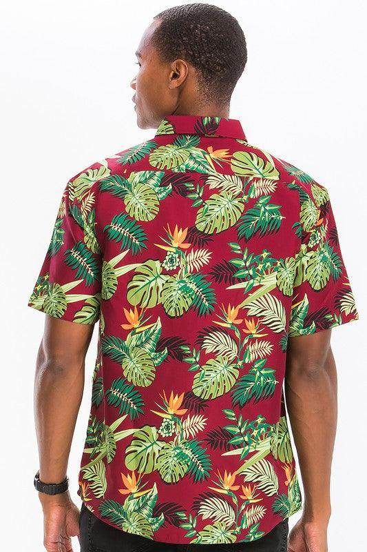 Mens Burgundy Hawaiian Button Down Shirt - VacationGrabs