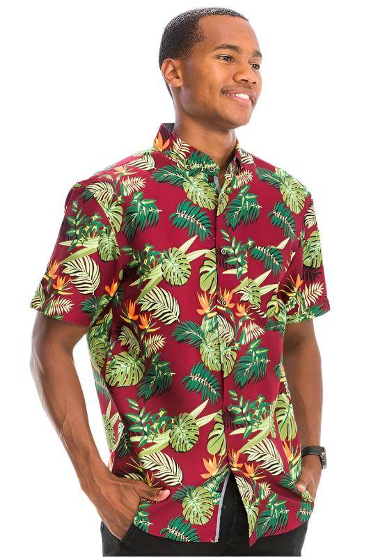 Mens Burgundy Hawaiian Button Down Shirt - VacationGrabs