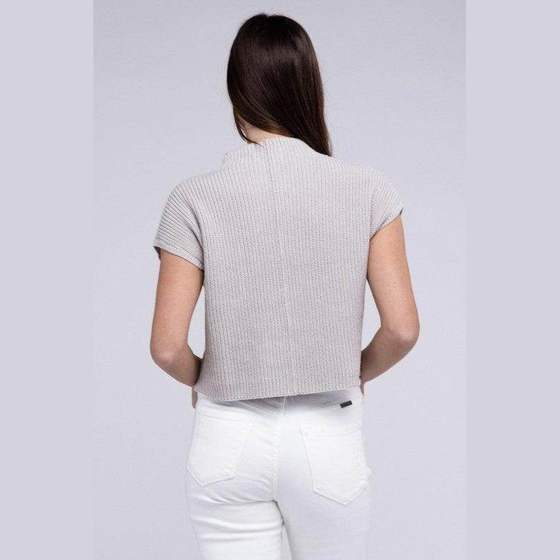 Mock Neck Short Sleeve Cropped Sweater - VacationGrabs