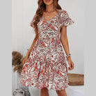Printed V-Neck Tiered Dress - VacationGrabs