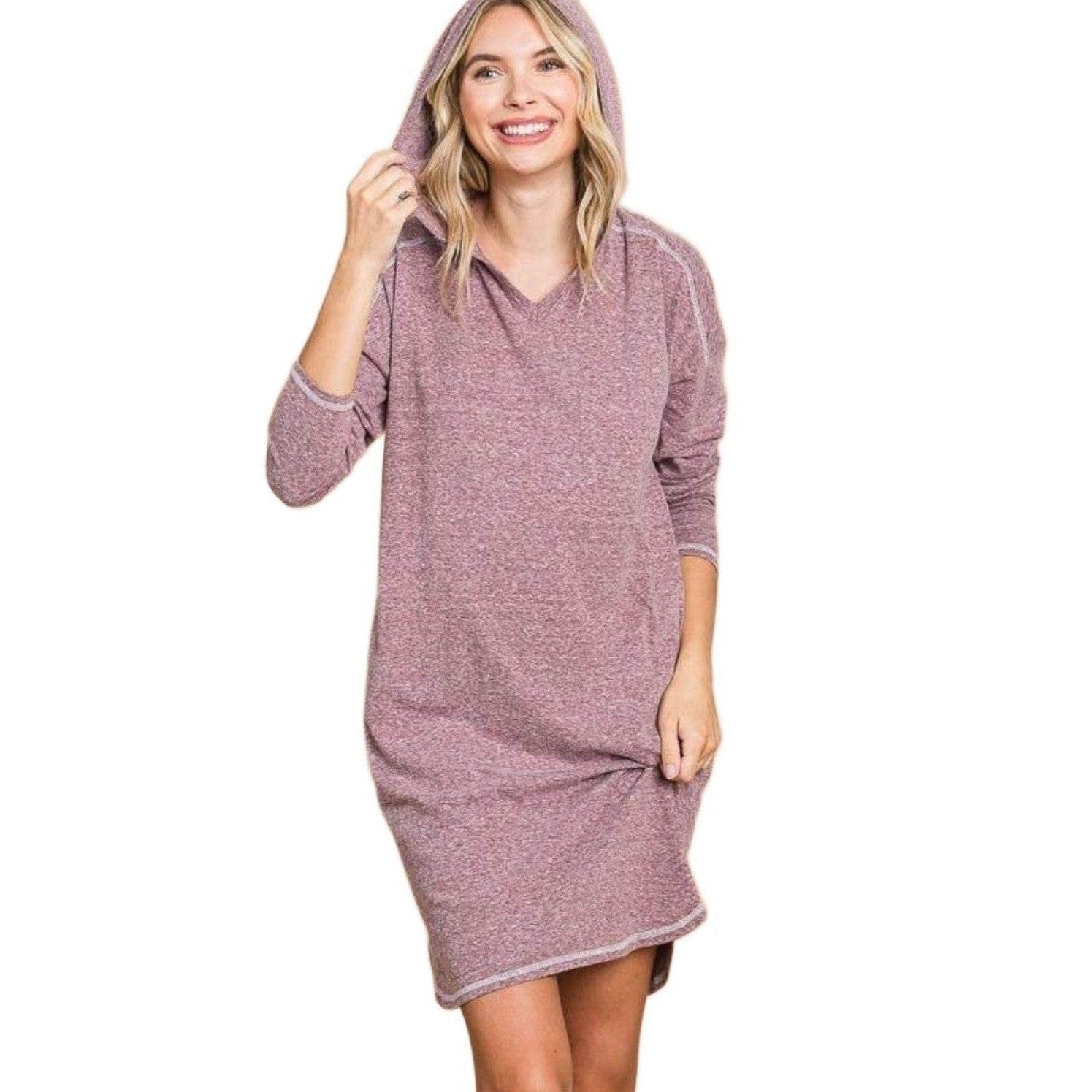 Culture Code Full Size Hooded Long Sleeve Sweater Dress - VacationGrabs