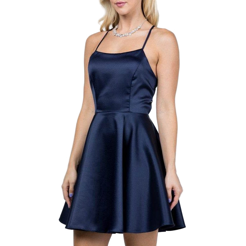 Satin Crisscross Back Cocktail Party Dress - VacationGrabs