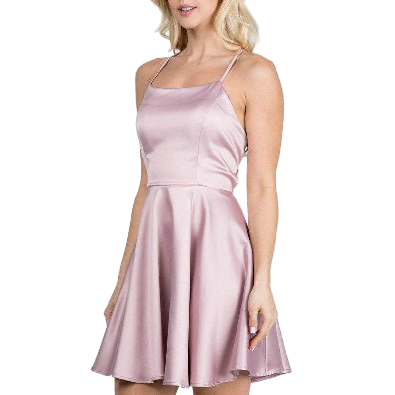 Satin Crisscross Back Cocktail Party Dress - VacationGrabs