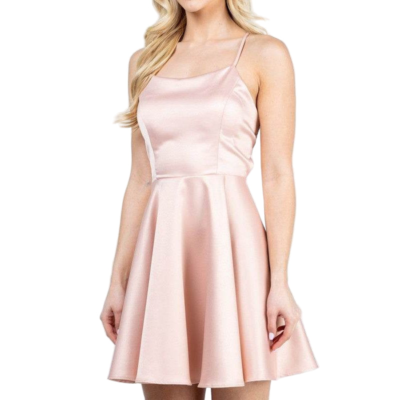 Satin Crisscross Back Cocktail Party Dress - VacationGrabs