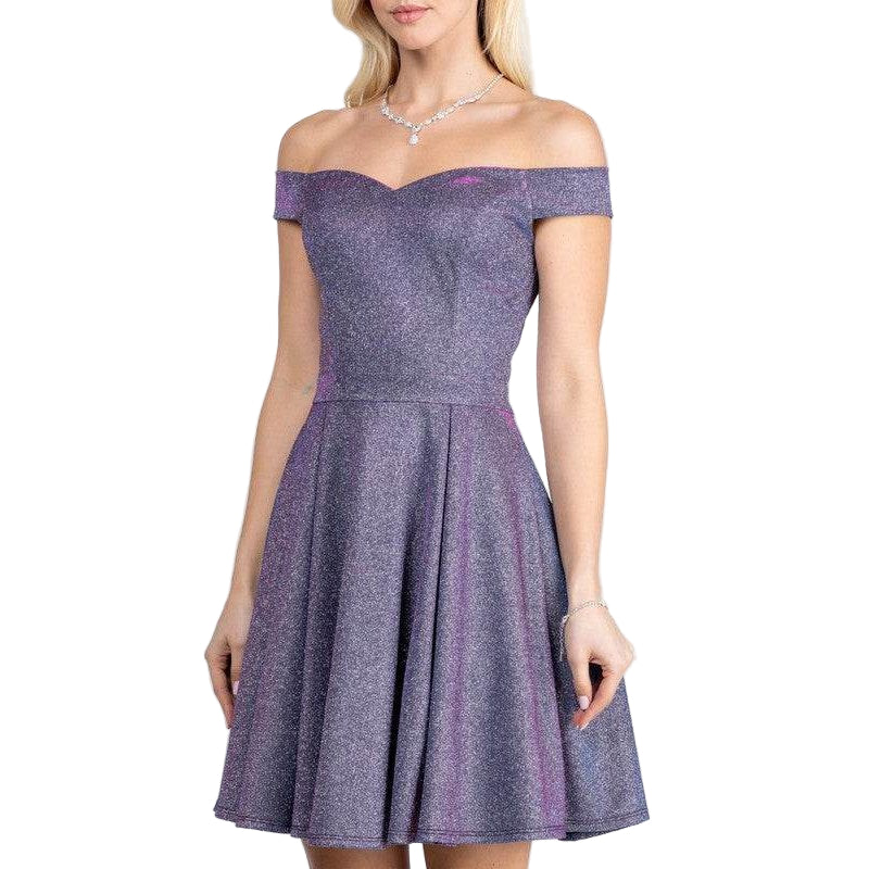 Off The Shoulder Skater Dress Jaquard - VacationGrabs