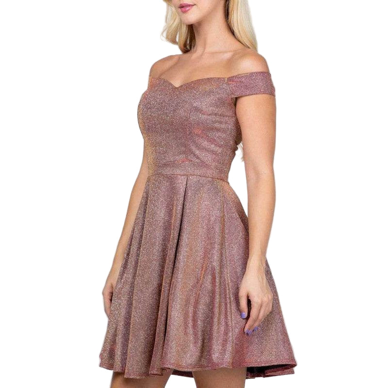 Off The Shoulder Skater Dress Jaquard - VacationGrabs
