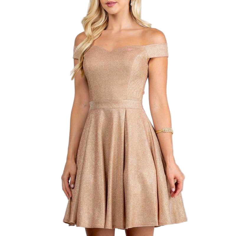 Off The Shoulder Skater Dress Jaquard - VacationGrabs