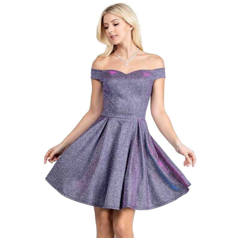 Off The Shoulder Skater Dress Jaquard - VacationGrabs