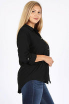 Plus Size Koshibo Roll Up Sleeve Top - VacationGrabs