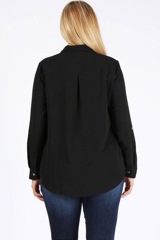 Plus Size Koshibo Roll Up Sleeve Top - VacationGrabs