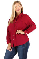 Plus Size Koshibo Roll Up Sleeve Top - VacationGrabs
