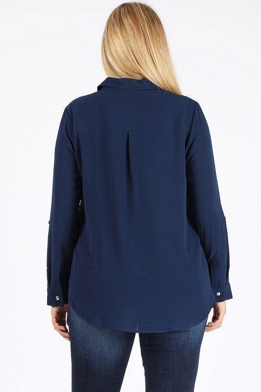 Plus Size Koshibo Roll Up Sleeve Top - VacationGrabs