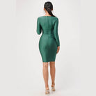 Long Sleeve Shiny Tricot Overlap Midi Dress - VacationGrabs