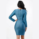 Long Sleeve Shiny Tricot Overlap Midi Dress - VacationGrabs