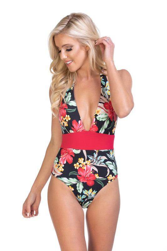 Tropical Halter One Piece Swimsuit - VacationGrabs