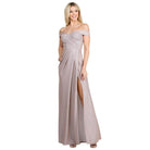 Off Shoulder Glittery Jacquard Gathered Gown - VacationGrabs