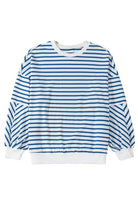 Blue and white striped drop shoulder sweatshirt by JUNIPER BLVD with balloon sleeves for casual style