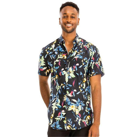 Mens Hawaiian Print Button Down Shirt Multi - VacationGrabs