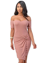 Off the Shoulder Front Twist Bodycon Dress - VacationGrabs
