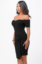 Off the Shoulder Front Twist Bodycon Dress - VacationGrabs